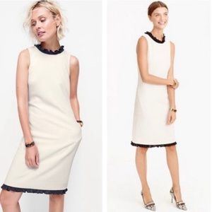 J. Crew NWT off white/cream shift dress with black ruffled neckline, size 4